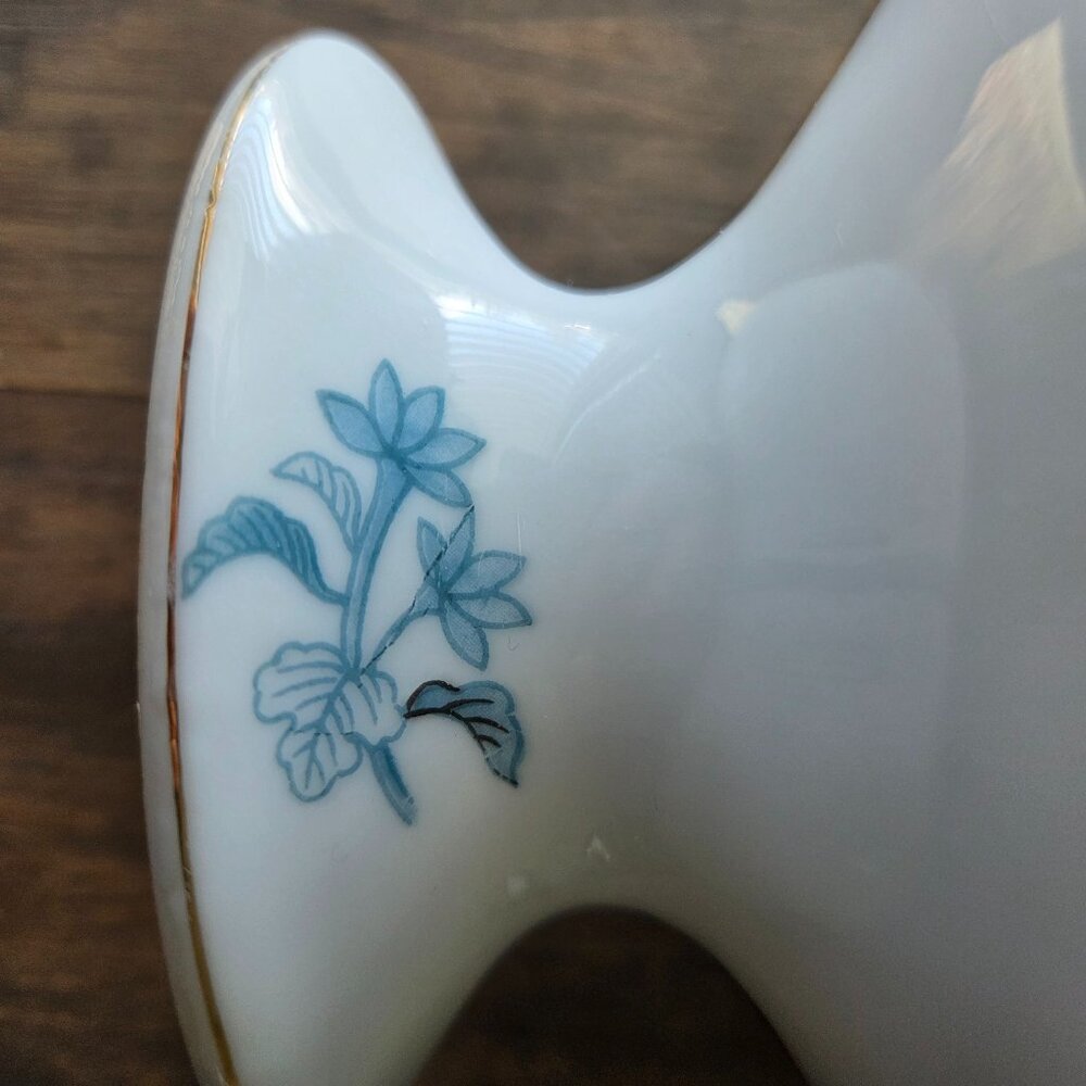 Vintage I.W. Rice Ceramic Divided Pedestal Soap Trinket Dish Farmhouse